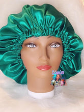 Load image into Gallery viewer, Green Satin Handmade Bonnet | 3C's Creative Corner™
